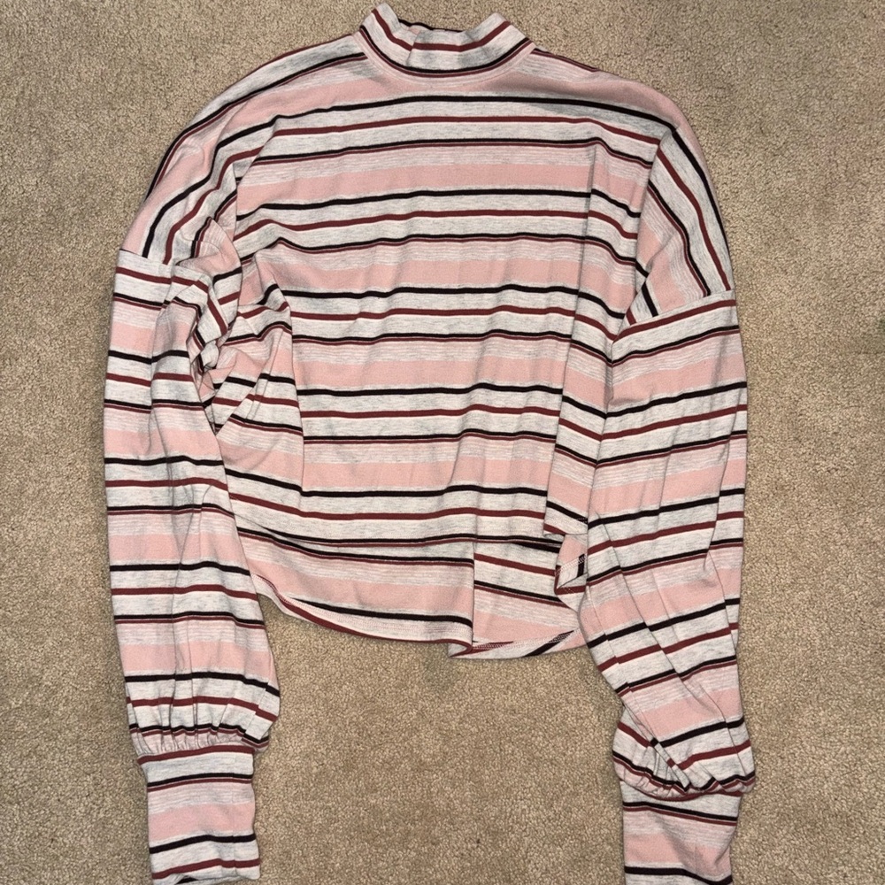 Free People Steph Pink Mock Neck Long Sleeve Top